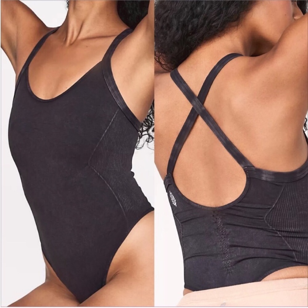 Free People Good Karma Bodysuit In Washed Black. NWOT! Sz XL